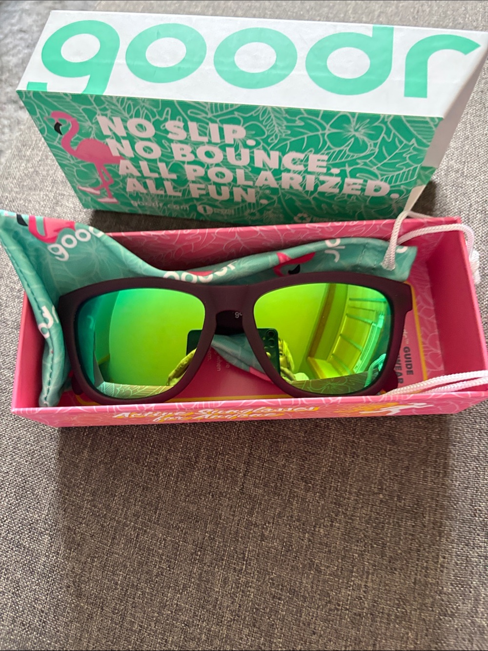 Goodr Women's Sunglasses — Purple Frame with Green Mirrored Lenses
